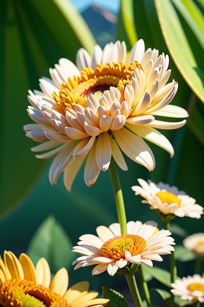 Belas plantas amarelas flores de crisântemo selvagem como girassóis belo fundo de papel de parede