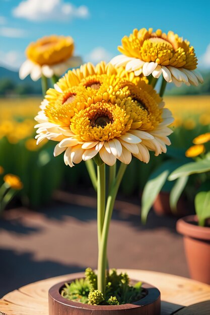 Belas plantas amarelas flores de crisântemo selvagem como girassóis belo fundo de papel de parede