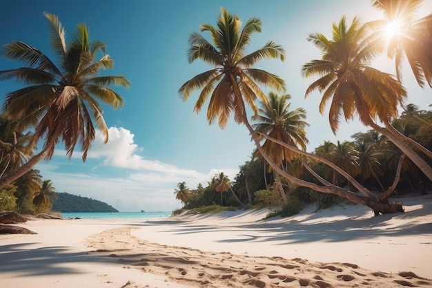 Belas praias tropicais bandeira areia branca e palmeiras de coco viagens turismo panorama amplo fundo c