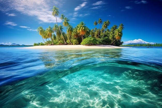 Belas praias tropicais e mar com palmeiras de coco na ilha do paraíso