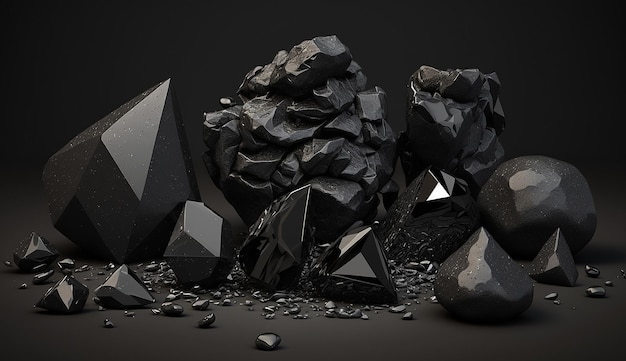 Belas rochas negras textura de seixos imagens de pedras AI Arte gerada