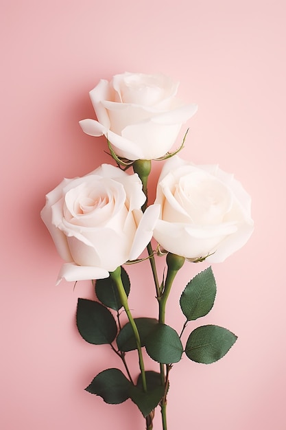 Belas rosas brancas sobre um fundo rosa brilhante