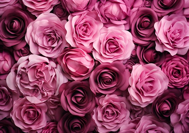 Belas rosas cor-de-rosa e rosas artificiais vermelhas como fundo para o Dia dos Namorados
