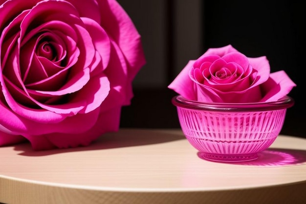 Belas rosas cor-de-rosa em uma cesta de vime em um fundo natural