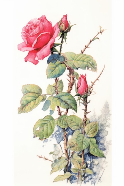Belas rosas sobre um fundo branco pintura a aquarela estilo vintage