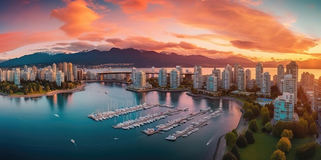 Belas vistas aéreas da paisagem da cidade ao pôr-do-sol