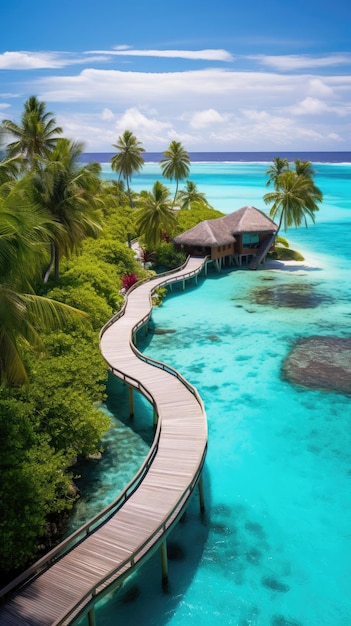 Belas vistas das Maldivas Resort Ilha tropical com águas azuis claras e árvores de coco