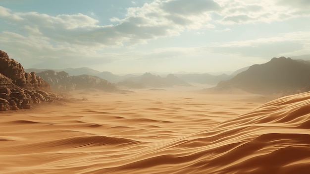 Foto belas vistas do deserto coberto de areia varrida pelo vento.