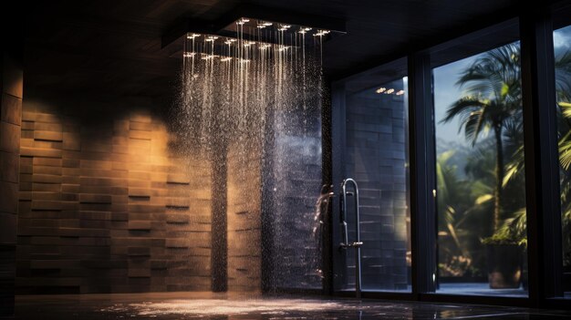 Foto belebt eure sinne, taucht in den luxus einer dampfenden dusche mit fließendem wasser ein.