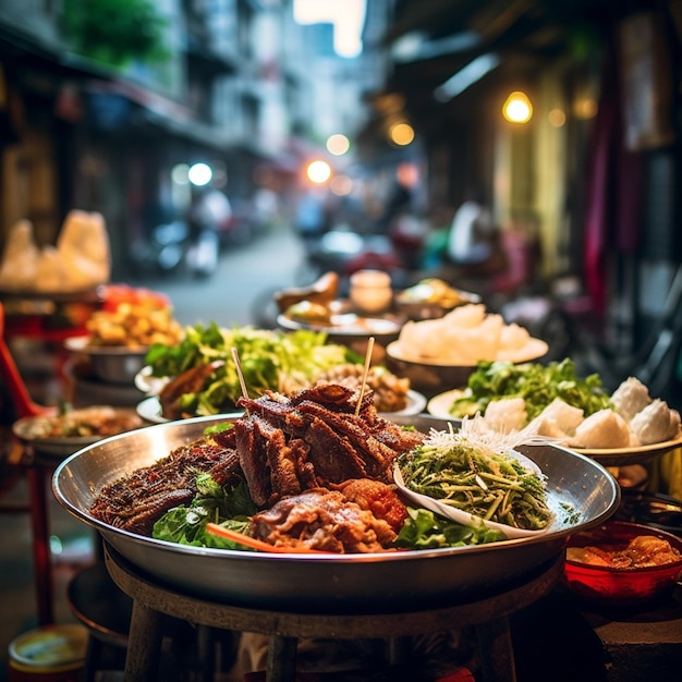 Belebte Straße in Hanois lebhafter Streetfood-Szene