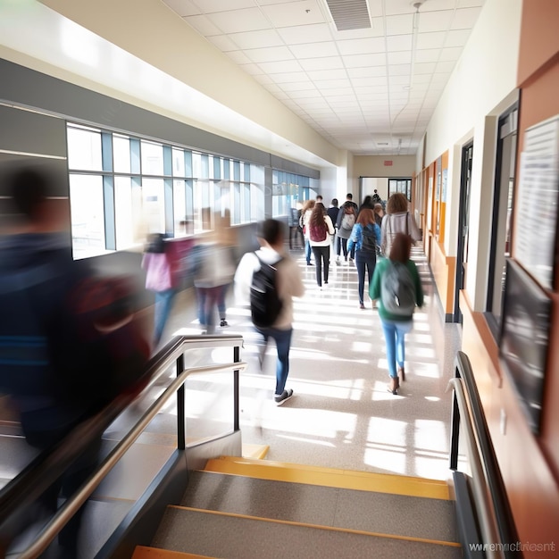 Belebter High-School-Korridor während der Pause mit Unschärfe