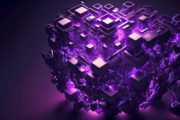 Beleuchtet mit violettem Neonlicht 3D render abstrakten geometrischen Hintergrund generative ai