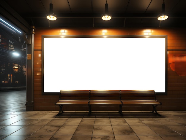 Foto beleuchtete leere plakate in einer u-bahn-station in der nacht öffentliches verkehrswerbekonzept generative ki