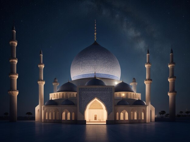 Beleuchtete Moschee in der Nacht im Winter in Kasan