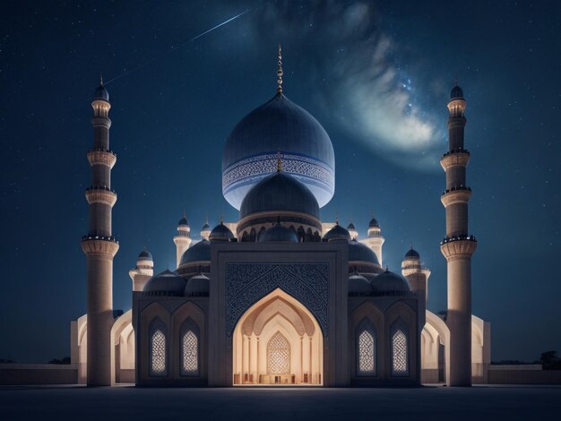 Beleuchtete Moschee in der Nacht im Winter in Kasan