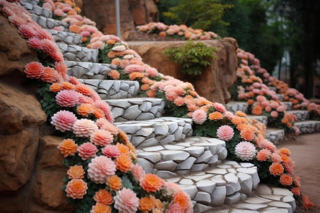 Beleuchtete Treppen Kerzen Blumen Stein Erzeugen Ai