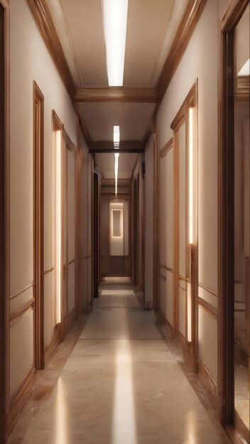 Beleuchteter Korridor Innenarchitektur 3D-Rendering