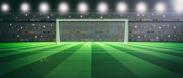Beleuchtetes Fußballstadion bei Nacht 3D-Darstellung