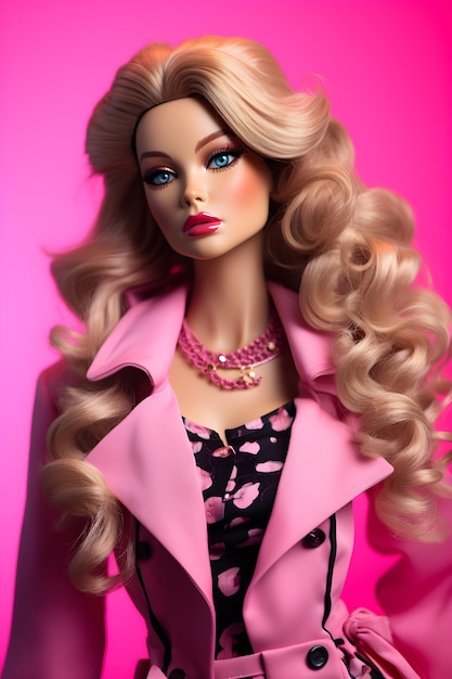 Beleza da boneca Barbie e linda garota Roupa da moda fundo de papel de parede rosa