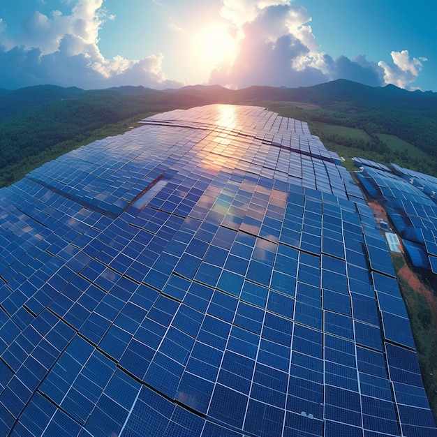 Beleza da energia solar Visão aérea de painéis fotovoltaicos que aproveitam a energia alternativa Para as mídias sociais