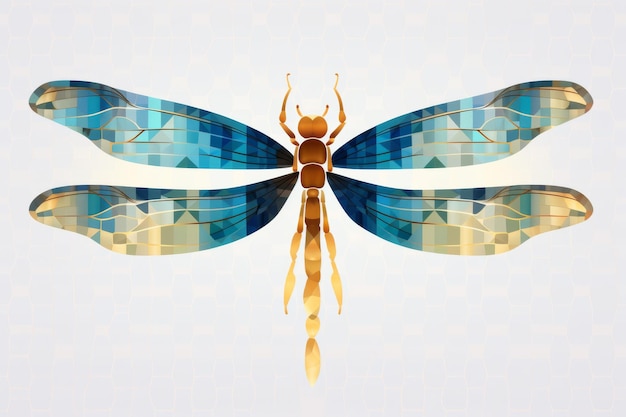 Beleza da libélula Isolada em fundo branco Ilustração de libélula com asas geométricas