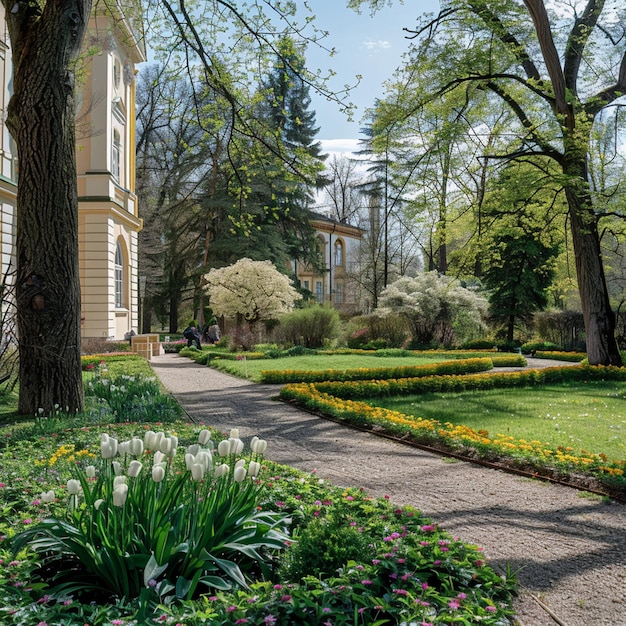 Beleza da Primavera Jardins do Palácio de Jelgava Vista botânica cênica