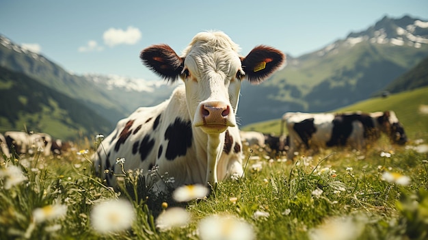 Beleza da vaca na natureza fundo de terras agrícolas agradáveis