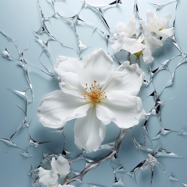 beleza de flores brancas em um espelho quebrado papel de parede de luxo fundo AI gerado