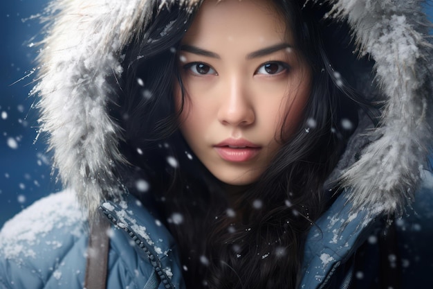 Beleza de neve Um retrato de mulher jovem de moda de inverno e elegância branca na estação fria