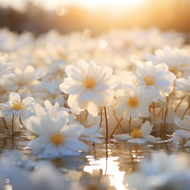 Foto beleza de um campo de flores brancas fundo do festival de primavera olá fundo da primavera