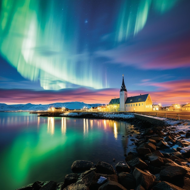 Beleza deslumbrante de Reykjavik Igreja Hallgrimskirkja Luzes do Norte e Lagoa Azul