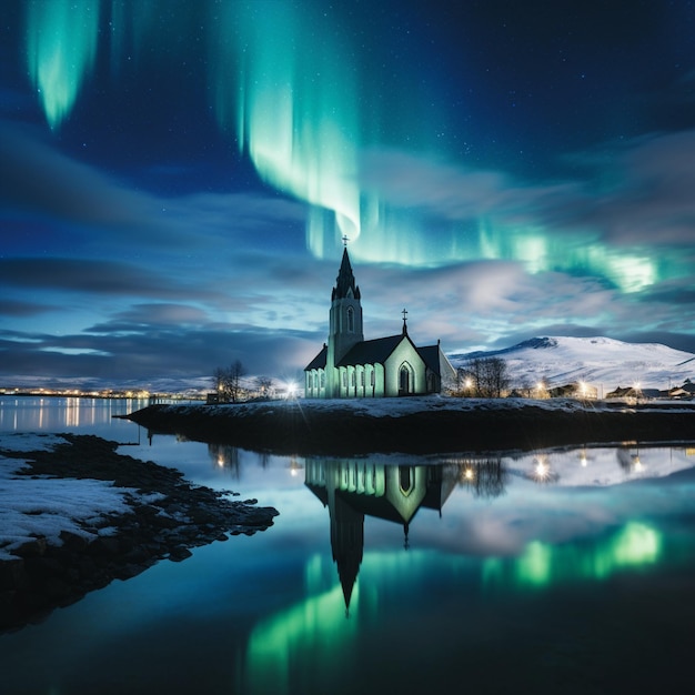 Beleza deslumbrante de Reykjavik Igreja Hallgrimskirkja Luzes do Norte e Lagoa Azul