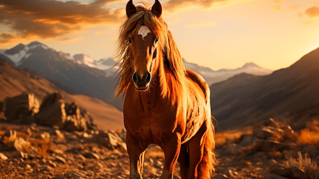 Beleza do cavalo na natureza, fundo de paisagem agradável