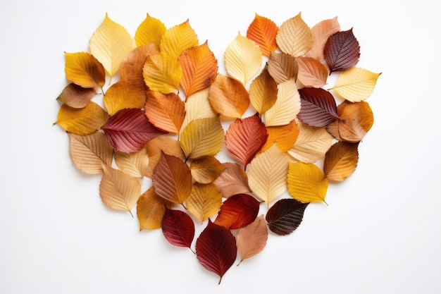 Beleza do outono com um fundo de folhagem de outono Forma de coração Generative AI