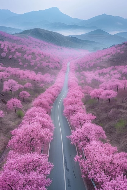 Beleza em flor árvores de cerejeira encantadoras em plena floração pintando a paisagem com vibrantes tons de rosa e branco criando uma impressionante exibição de elegância natural e charme da primavera