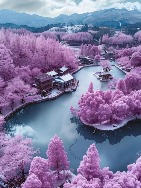 Beleza em flor árvores de cerejeira encantadoras em plena floração pintando a paisagem com vibrantes tons de rosa e branco criando uma impressionante exibição de elegância natural e charme da primavera