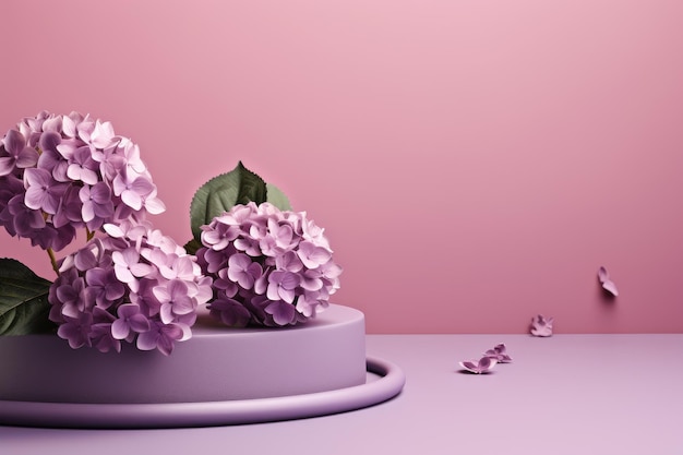 Beleza em flor Uma primavera vibrante Um pódio floral de verão Encantador com hortênsia rosa em um ca roxo