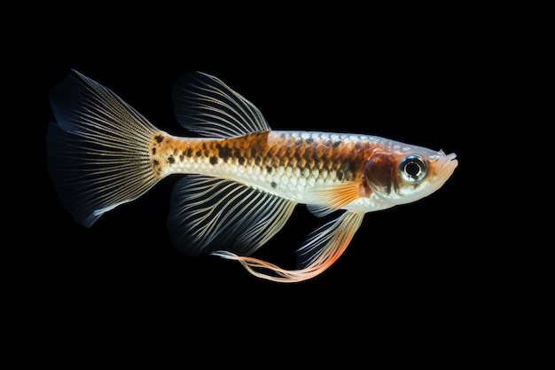 Beleza hipnotizante Peixe Guppy Deslizando graciosamente em esplendor solitário contra um abismo escuro 32 Asp