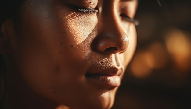 Beleza jovem na natureza olhos fechados gerados por IA