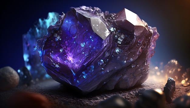 Beleza natural do gradiente de pedra Space Tanzanite de cor azul e roxa Generative AI