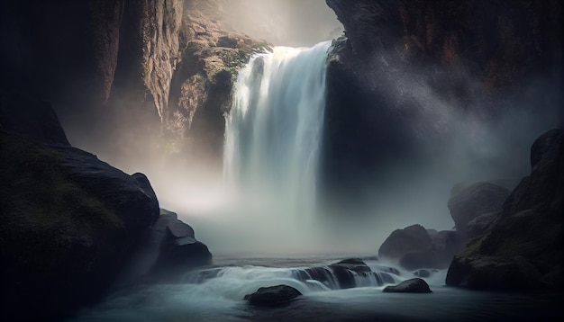 Beleza natural em penhascos de rochas aquáticas e florestas geradas por IA