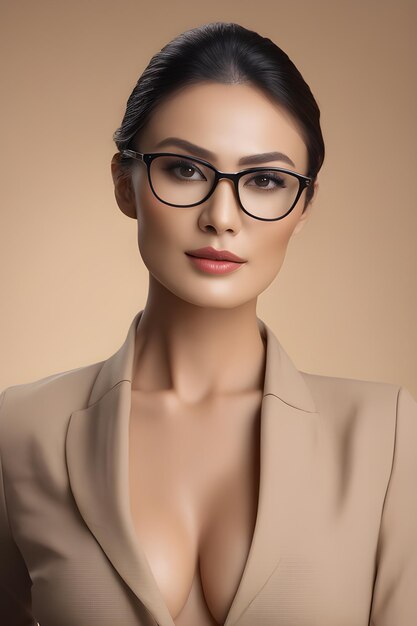 Beleza natural estilo mulher de negócios usando óculos
