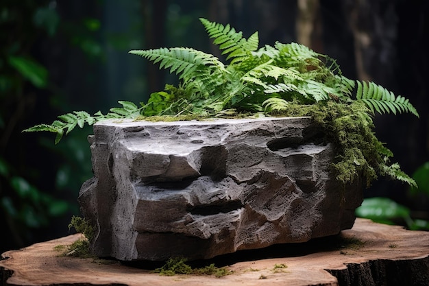 Beleza Natural Produto de Exquisita Pedra Podium de Exibição Adornado com Folhas e Plantas Ornamentais em