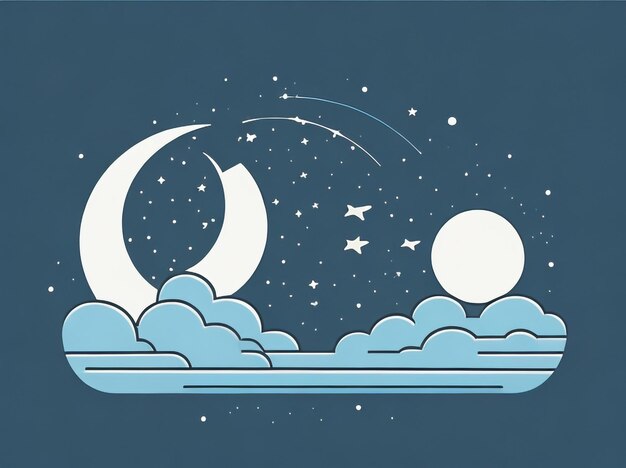 Beleza noturna Céu noturno e Lua sobre o Oceano Ilustração vetorial