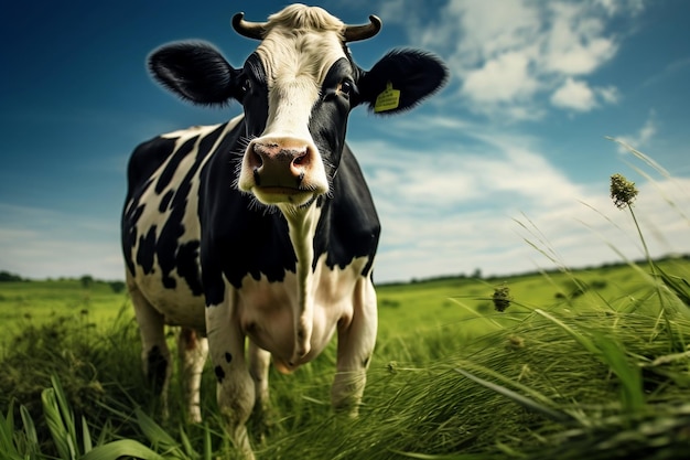 Beleza pastando Uma vaca em pastagens verdes Generativa por Ai