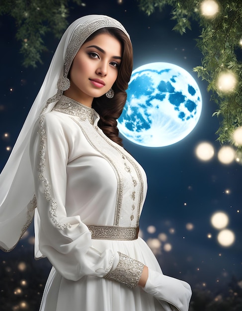 Beleza radiante Mulher paquistanesa abraçando a serenidade à luz da lua