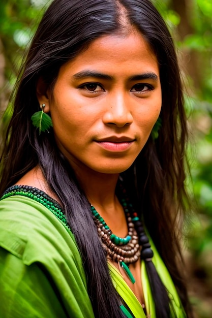 Beleza selvagem da Amazônia Um retrato cativante de uma mulher indígena de uma comunidade tribal