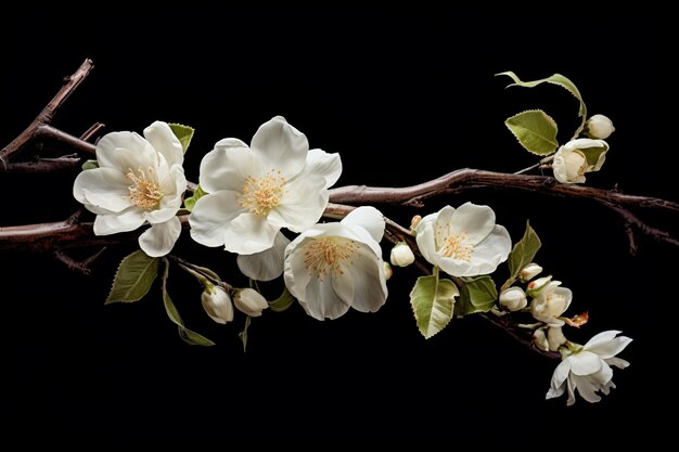 Beleza serena capturando o ramo florescente com flores brancas perto da rosa