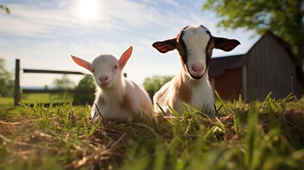Foto beleza serena da vida na fazenda com cabras