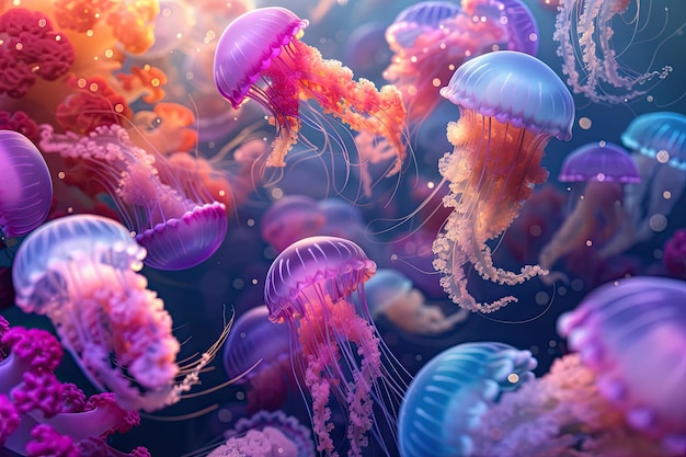 Foto beleza serena medusas cativantes no mundo subaquático uma exibição hipnotizante de estética